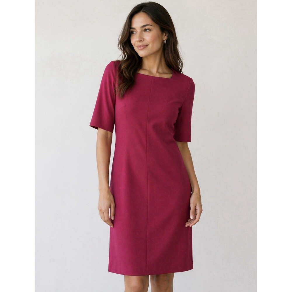 M M Lafleur The Emily Dress Women 10 Red Stretch Tailored Fit Square Neck Casual